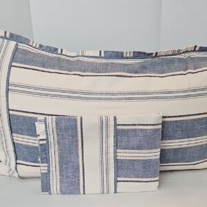 Linden Street Elegant Striped Plaid Blue Woven Cotton King Pillow Sham Set